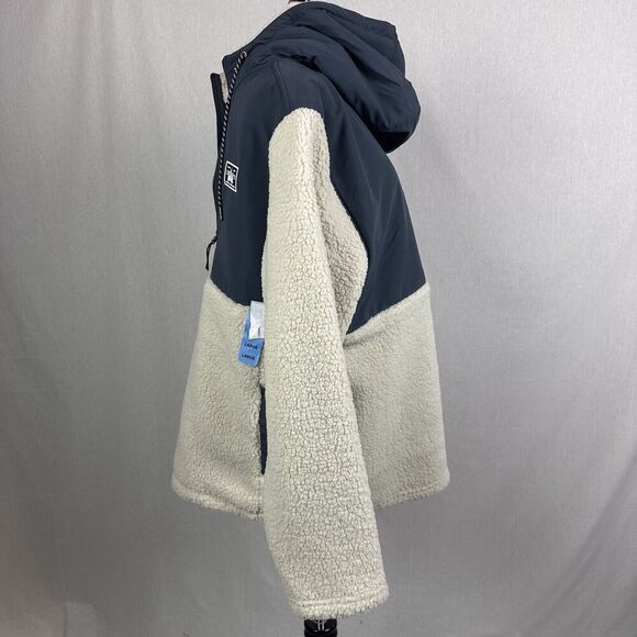 Hurley Half Zip Sherpa Anorak Hoodie Jacket Pullover, Bone/Navy, Size Large - Picture 13 of 13